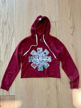 Red Hot Chili Peppers Burgundy Graphic Cropped Hoodie